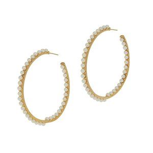 Rarities Sterling Silver Goldclad Cultured Pearl InsideOutside Hoop Earrings 2"